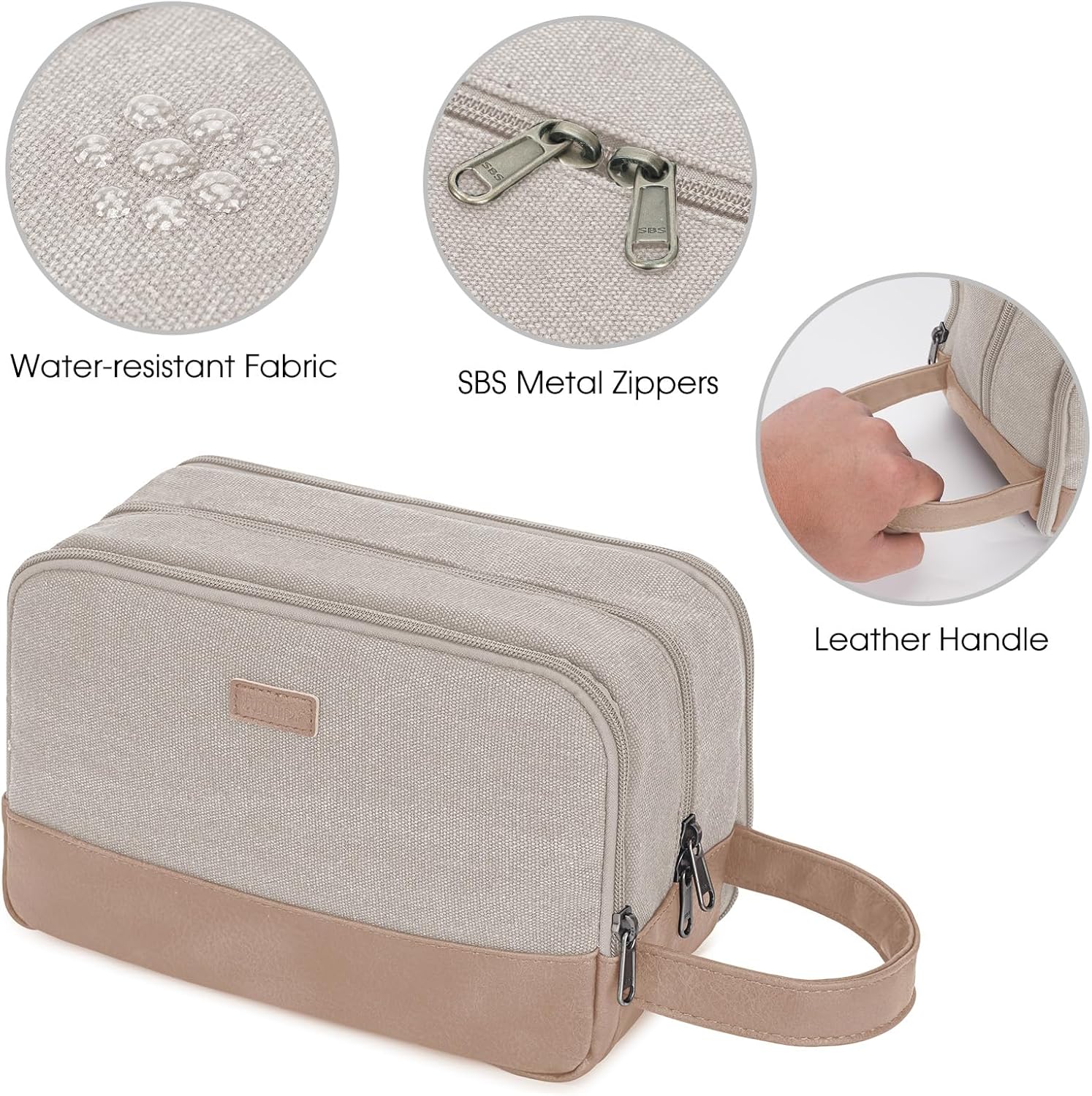 WANDF Travel Toiletry Bag for Men Large Toiletries Shaving Bag Water Resistant Hanging Dopp Kit Travel Accessories Bag for Women Men (Beige Gray)
