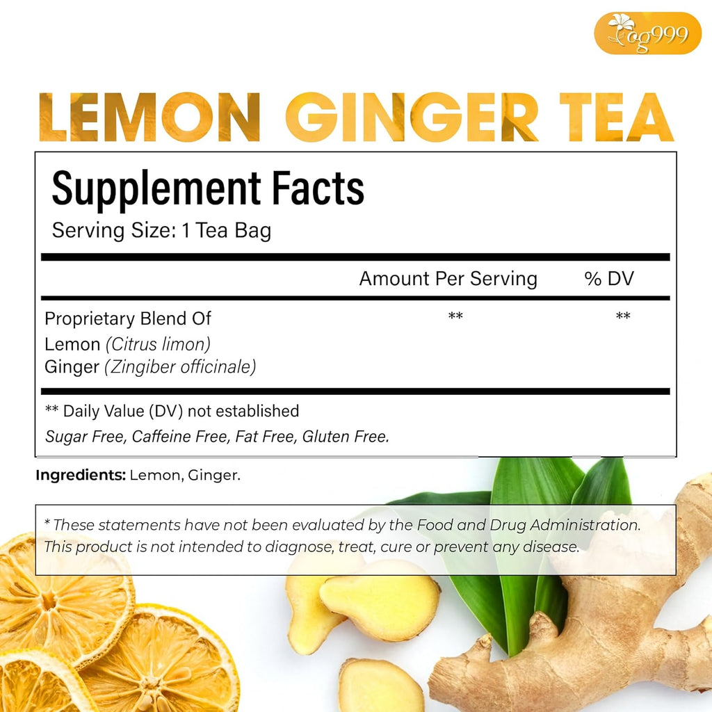 TOG999, Premium Lemon Ginger Tea Bags | 60 Tea Bags | Refreshing Herbal Blend with Bright Citrus & Warming Ginger | Naturally Caffeine-Free | 100% Plant-Based, Sustainably Sourced Herbal Tea