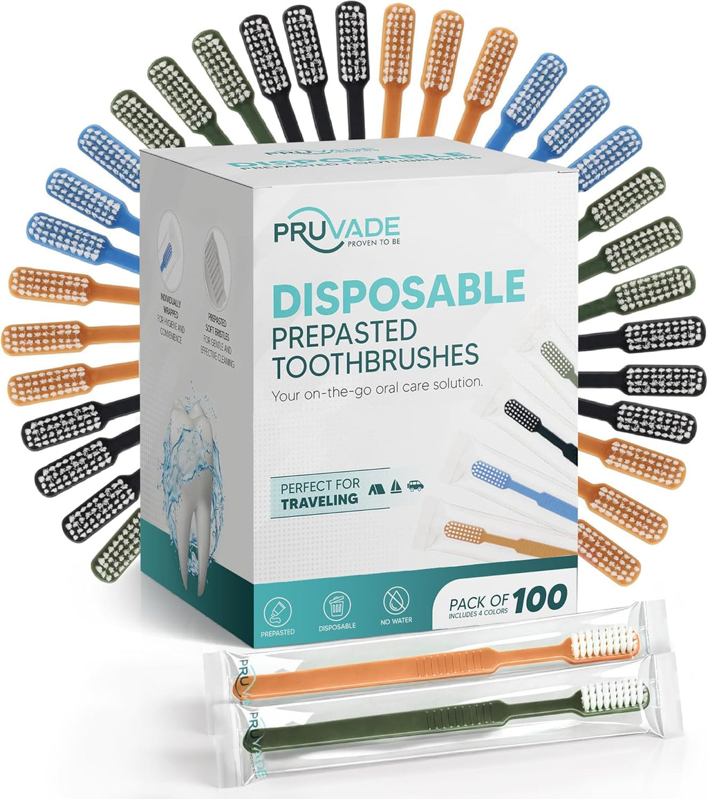 100 Pack Disposable Toothbrushes with Toothpaste, Built in - Prepasted Toothbrushes Individually Wrapped |Single Use Waterless Tooth Brush with Soft Bristles for Hotel, Camping, Travel