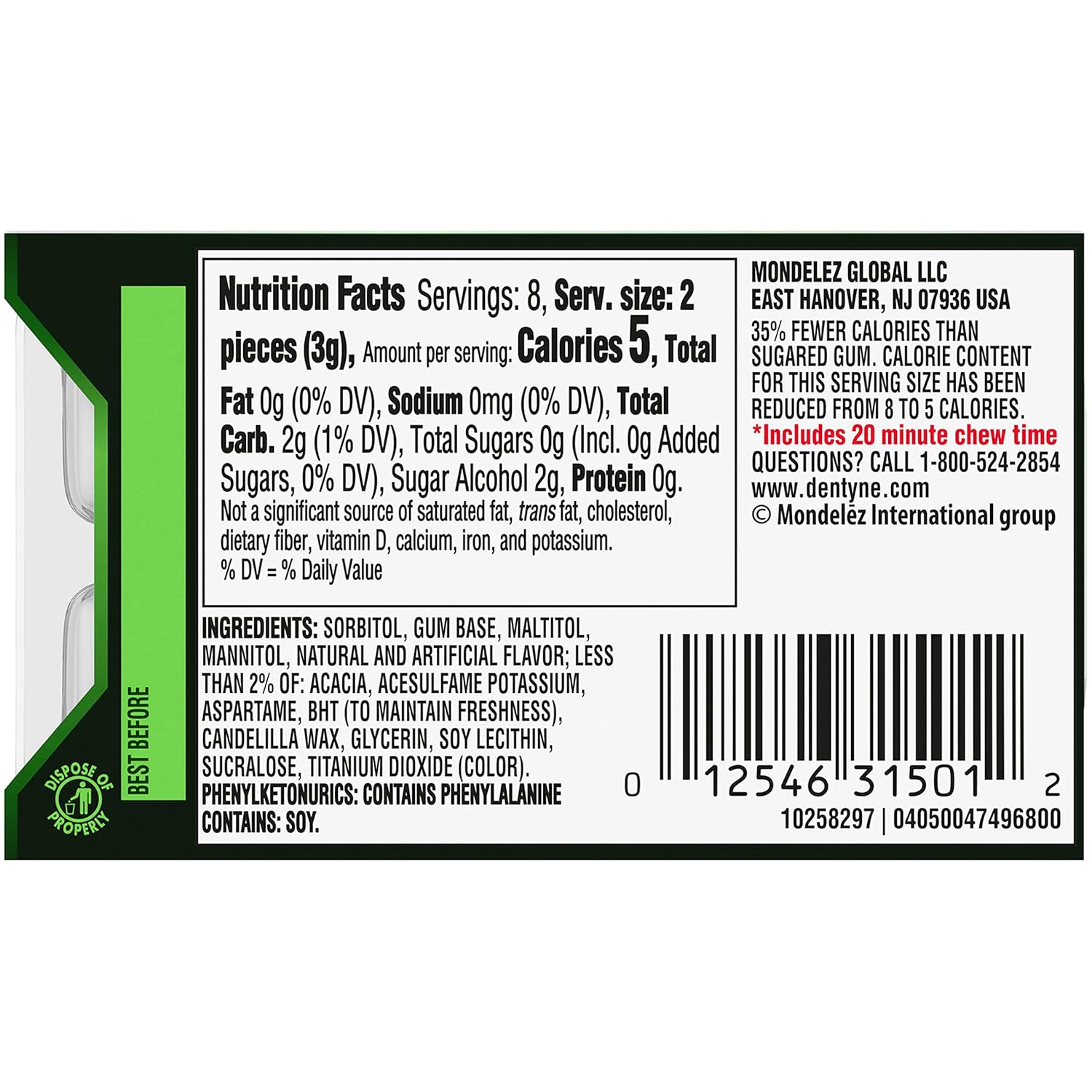 Dentyne Ice Spearmint Sugar-Free Chewing Gum, 9 Packs of 16 Pieces (144 Total Pieces)