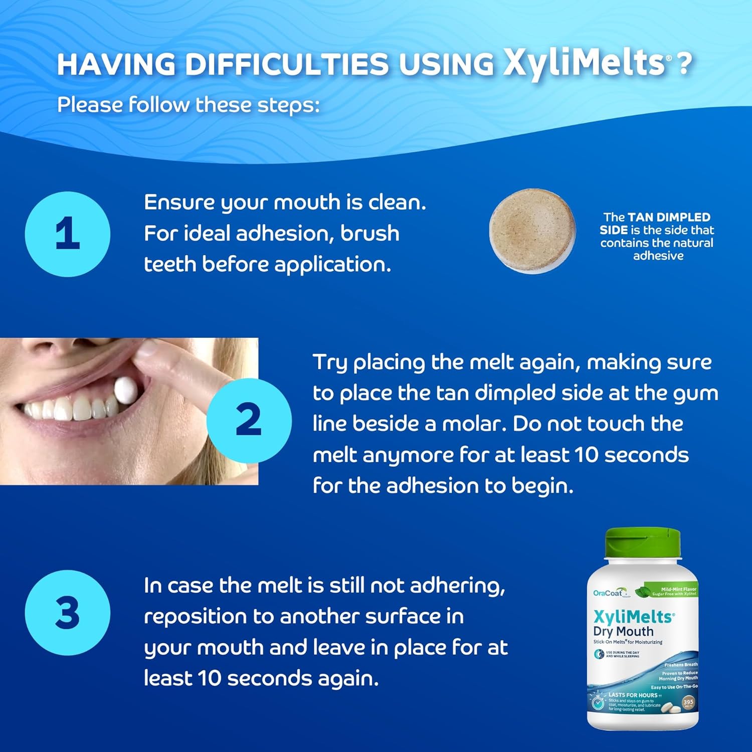 Oracoat XyliMelts for Dry Mouth Night Time or Day - Moisturizing Dry Mouth Adhering Discs, Sugar Free with Xylitol, 395 Count, Mint Flavor, 8-Hour Relief