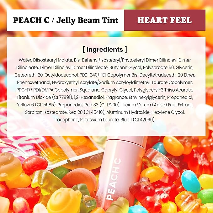 Peach C Jelly Beam Tint - Long Lasting Korean Lip Tint Stain Plumping Jelly Lip Gloss - Lightweight, Moisturizing & Buildable Lip Makeup Jelly Tint Blush with Vitamin E (Heart Feel, 0.07 oz)