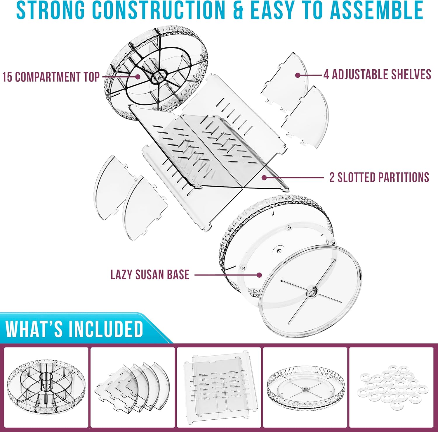 Sorbus 360 Rotating Makeup Organizer - Spinning cosmetics organizer, Adjustable Shelves for Make Up, Perfume & Toiletries - Acrylic Makeup Organizer for Vanity, Bathroom, Bedroom, Closet [Clear]