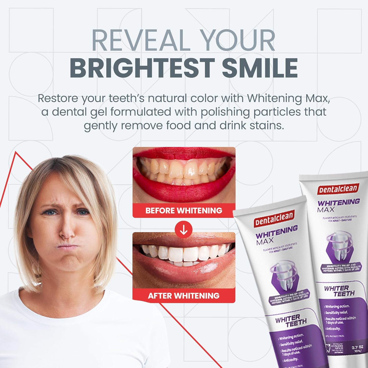 Pack of 4 Whitening Max Toothpaste Gel - Removes Stains and Restores Natural Teeth Color - Mint Flavor, 1100 PPM Fluoride, Protection for Sensitive Teeth - 3.7 oz 104g