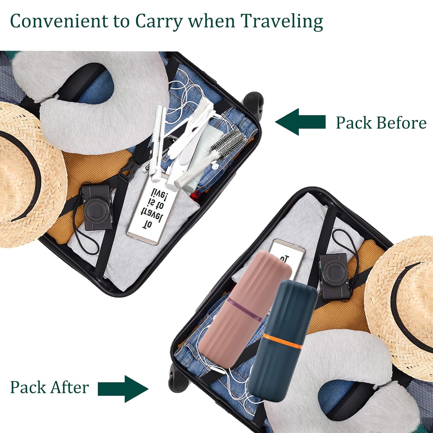 2Pcs Travel Toothbrush Cup Case, Portable Toothbrush Holder Case for Traveling, Camping, Business Trip and School, Plastic Toothbrushes Toothpaste Set with Two Colors (Navy blue and Lotus color)