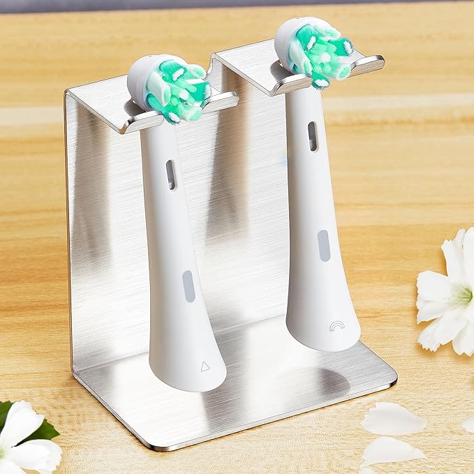 Electric Toothbrush Head Holder, Tooth Brushing Holder, Wall Mounted Toothbrush Holders Shower Bathroom, Self Adhesive or Desktop Tooth Brush Holder Organiser (Silver, Small)