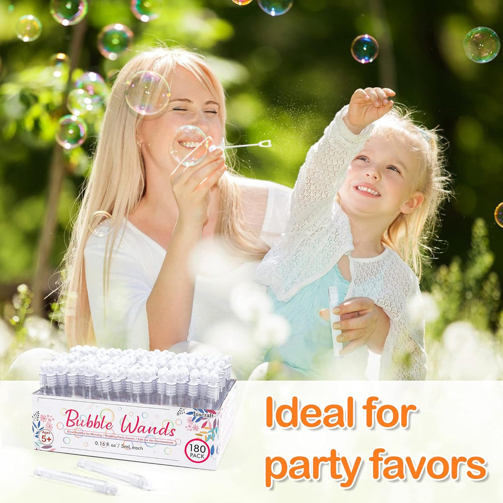 180 Pack Bubble Wands Bulk, Party Favors for Weddings, Anniversaries, Celebrations, Graduation, Birthday, Summer Toys for Kids Adults by Inscraft