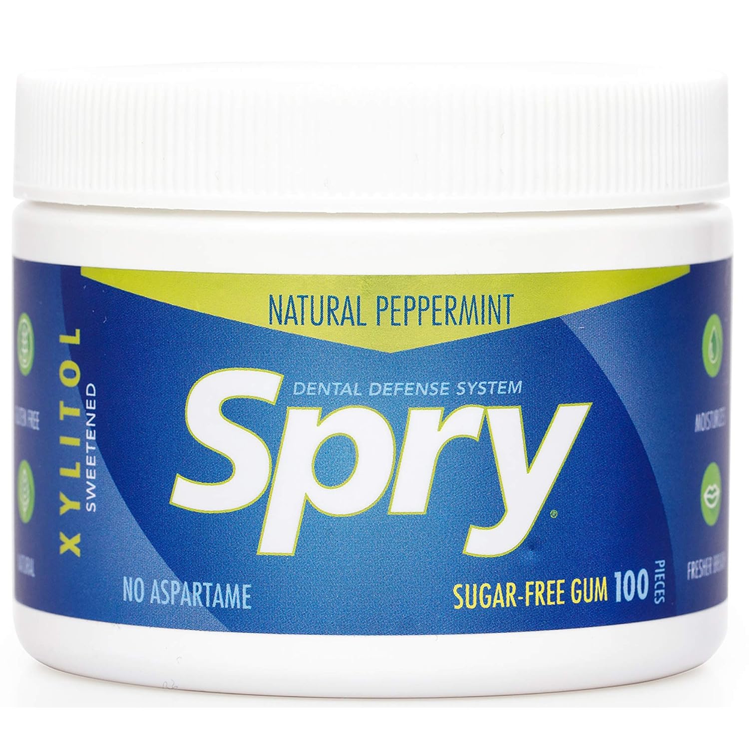 Spry Fresh Natural Xylitol Chewing Gum Dental Defense System - Aspartame-Free, Sugar-Free, Non-GMO, Gluten-Free (Peppermint, 100 Count - Pack of 2)