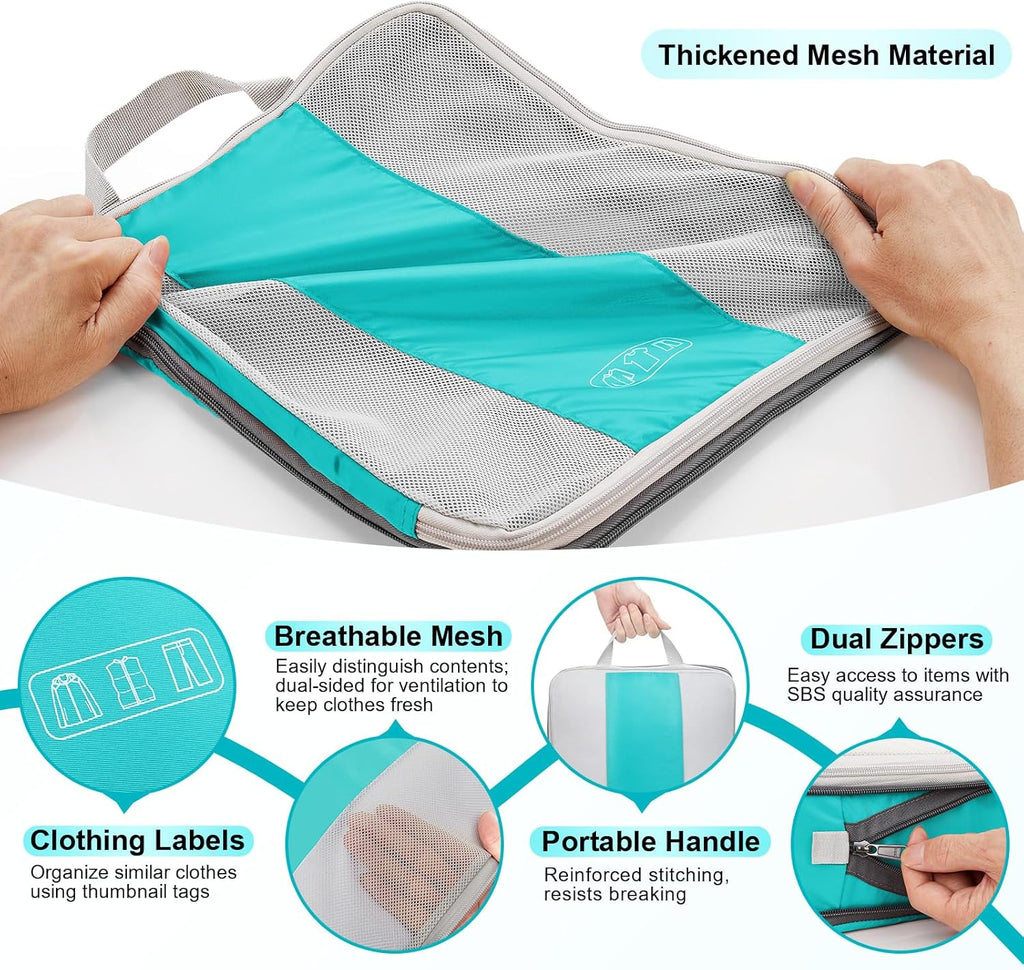 10 Set Compression Packing Cubes for Travel Essentials,Compressible Expandable Packing Cubes for Suitcase,OlarHike Luggage Organizer Bags for Travel,Handy Helper for Organizing Clothes(Blue Green)