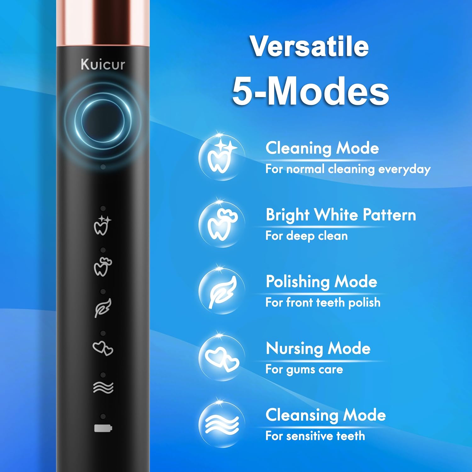 Electric Toothbrush for Adults and Kids, Comes with 10 Brush Heads & Travel Case, 5 Modes with 2 Minutes Built in Smart Timer, One Charge for 90 Days, 42,000 VPM Motor