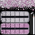 2 Boxes Flat Back Pearls Kit 2 Flatback White&Light Purple Half Round Pearls with Pencil and Tweezer 2-8mm for Face Makeup and Craft