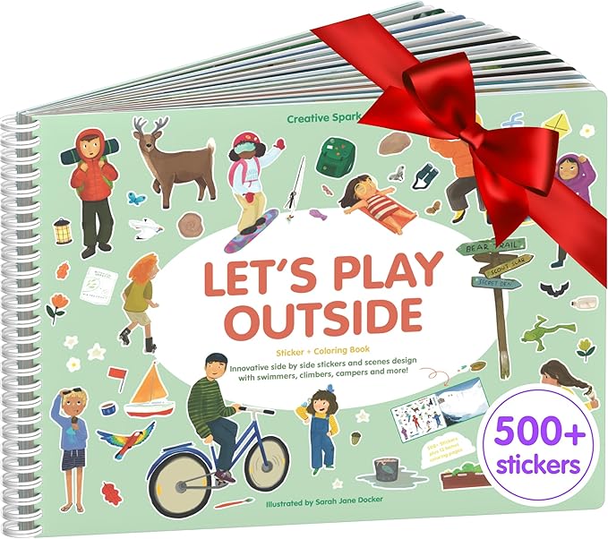 Sticker Book for Kids 2-4, 500+ Kids Stickers, Let's Play Outside by Cupkin 12 Coloring Pages 12 Side by Side Scenes, Fun Toddler Travel Activity Coloring and Sticker Books for Ages 4-8 + 8-10