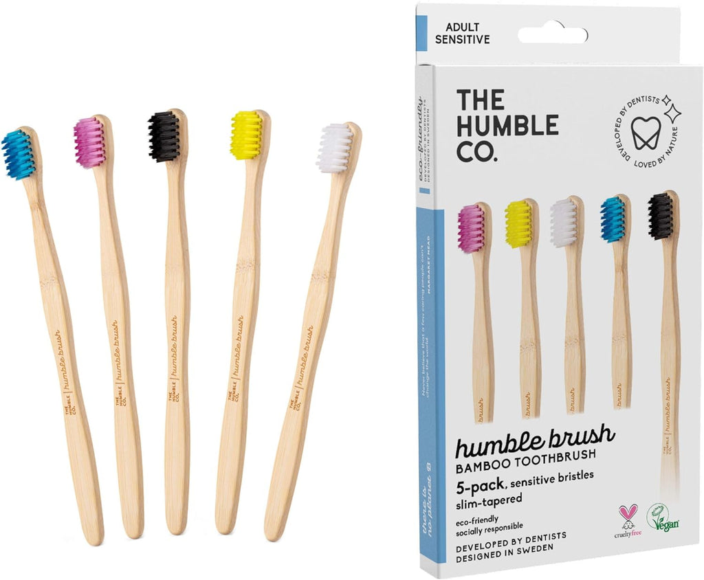 The Humble Co. Bamboo Toothbrushes (5pk) – Toothbrushes for Superior Oral Care, Dental Hygiene, and Gum Care, BPA Free (Ultra Soft Bristles)