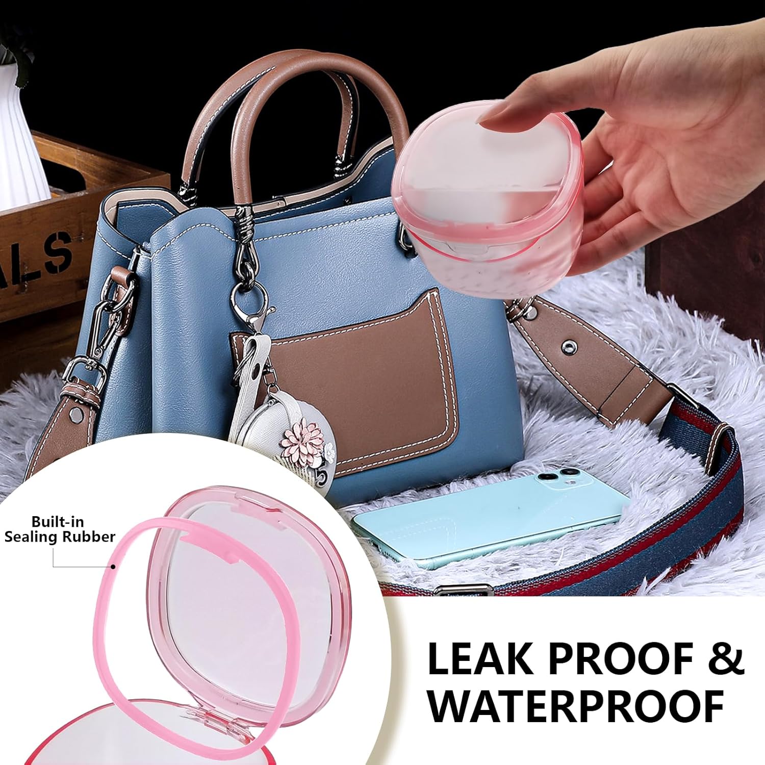 Travel Denture Case Denture Soaking Container with Brush, Denture Cleaning Case Retainer Bath Box Case False Teeth Container - Leak Proof & Lid Waterproof - Transparent Pink