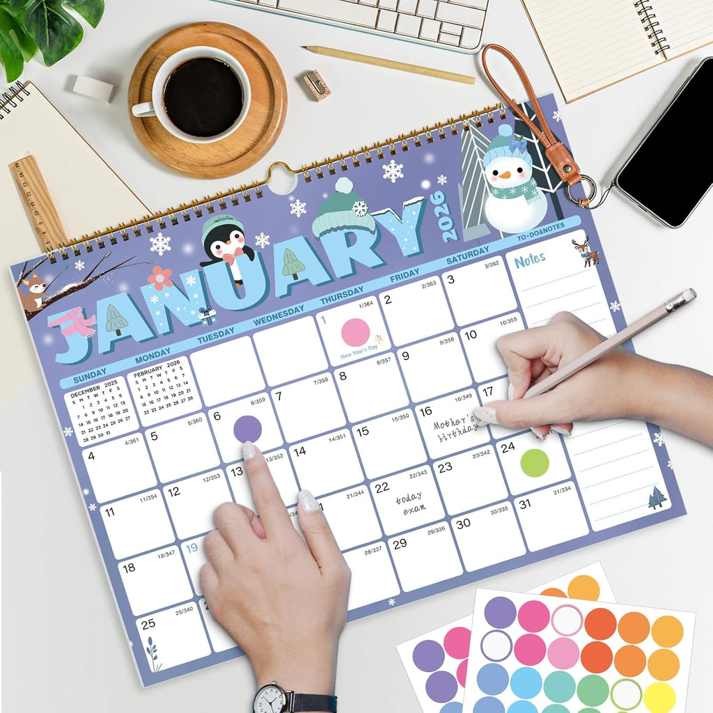 2026 Calendar, Wall Calendar 2026-2027, 18 Month Calendar January 2026 - June 2027, 14.8" X 11.5", Calendar with Twin-Wire Binding, Hanging Hook and Julian Dates (Seasonal Designs)