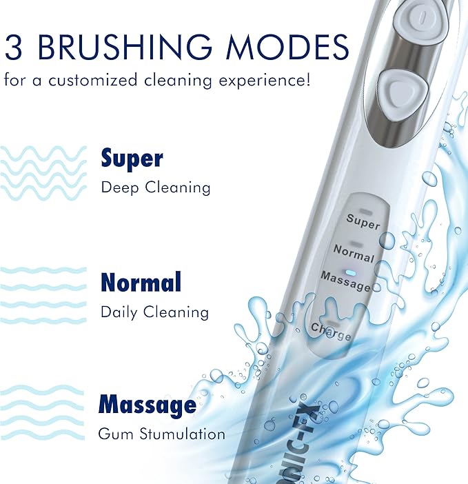 Sonic-FX Solo Electric Toothbrush w/ 10 Brush Heads + 1 Interdental, Charcoal Bristles, Rechargeable, Charging/Storage Base, 3 Brush Modes, Smart Timer, 2 Months Use on Full Charge, White Color