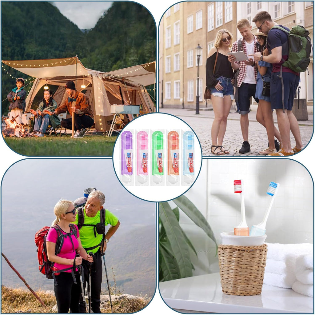 Twoworld Traveling Toothbrush and Toothpaste 3gram, Disposable Mini Toothbrush With Cover, Bulk Folding Toothbrushes Camping Hiking (50 Count)