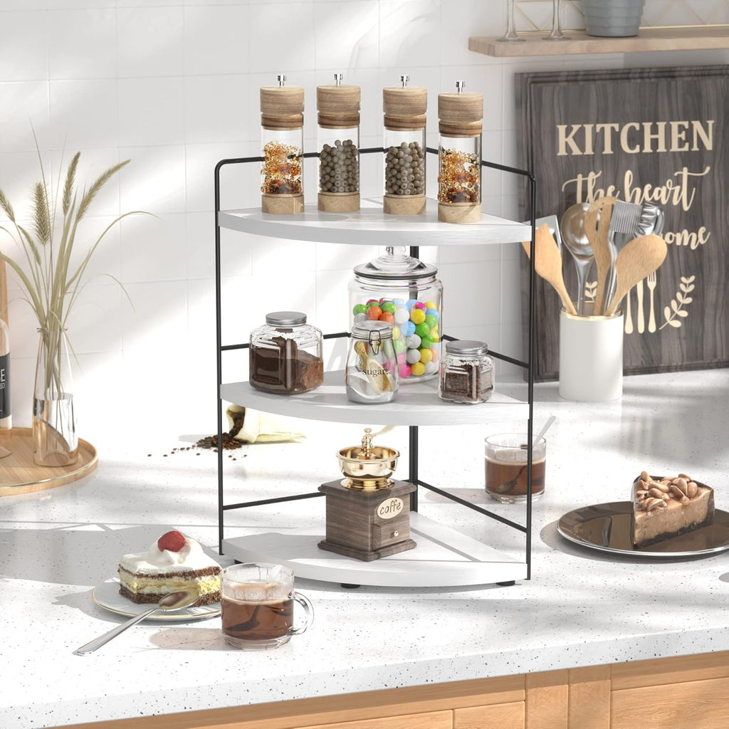 ZGO 3-Tier Bathroom Organizer - Countertop & Corner Organizer, Makeup & Skincare Storage, Kitchen Counter Shelf - White