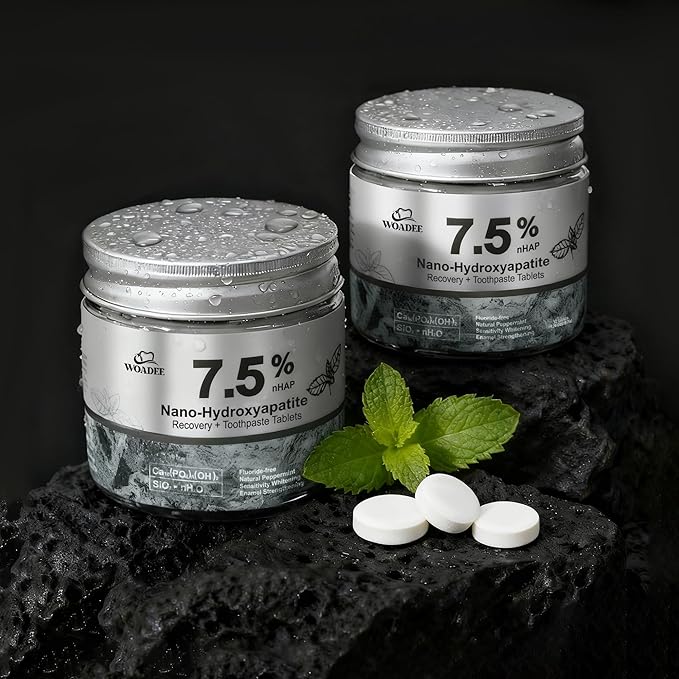 Woadee 7.5% Nano Hydroxyapatite Toothpaste Tablets - Remineralizing Enamel Repair, Fluoride-Free Whitening, Mint Fresh Travel Tabs (62 Count)