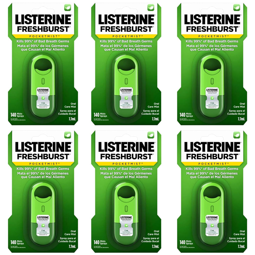Listerine Freshburst Pocketmist Fresh Breath Oral Care Mist, Non-Aerosol Sugar-Free Minty Breath Refresher Spray to Kill 99% of Bad Breath Germs, Portable, Spearmint Flavor, 6 x 7.7 mL
