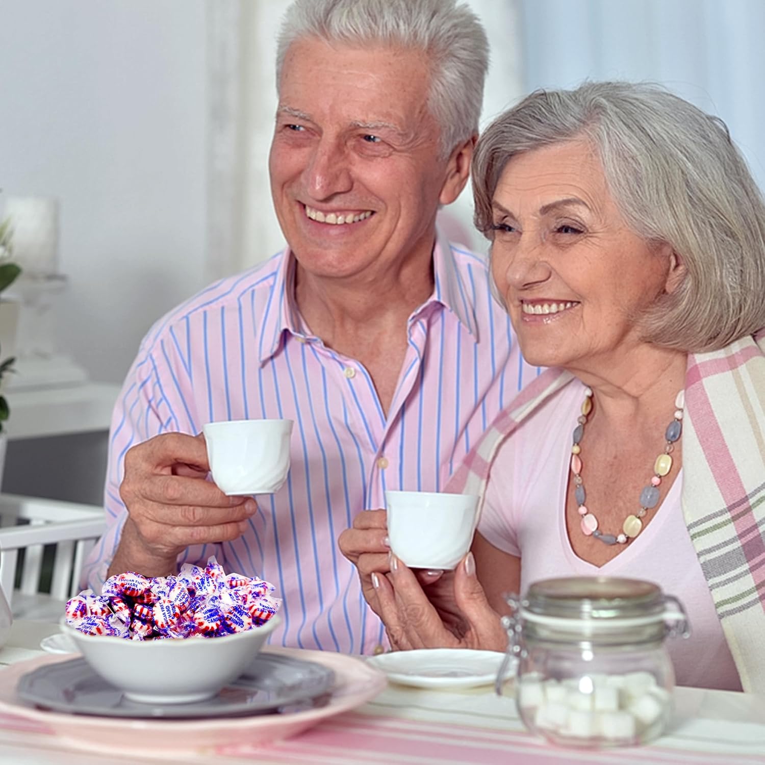 Sugar Free Peppermint Starlight Candy - 1 Pound Bulk Bag (Approx 90 Count) - Individually Wrapped - Valentines Day & Holiday Peppermint Mints- Keto & Diabetic Friendly Sugarless Hard Candy