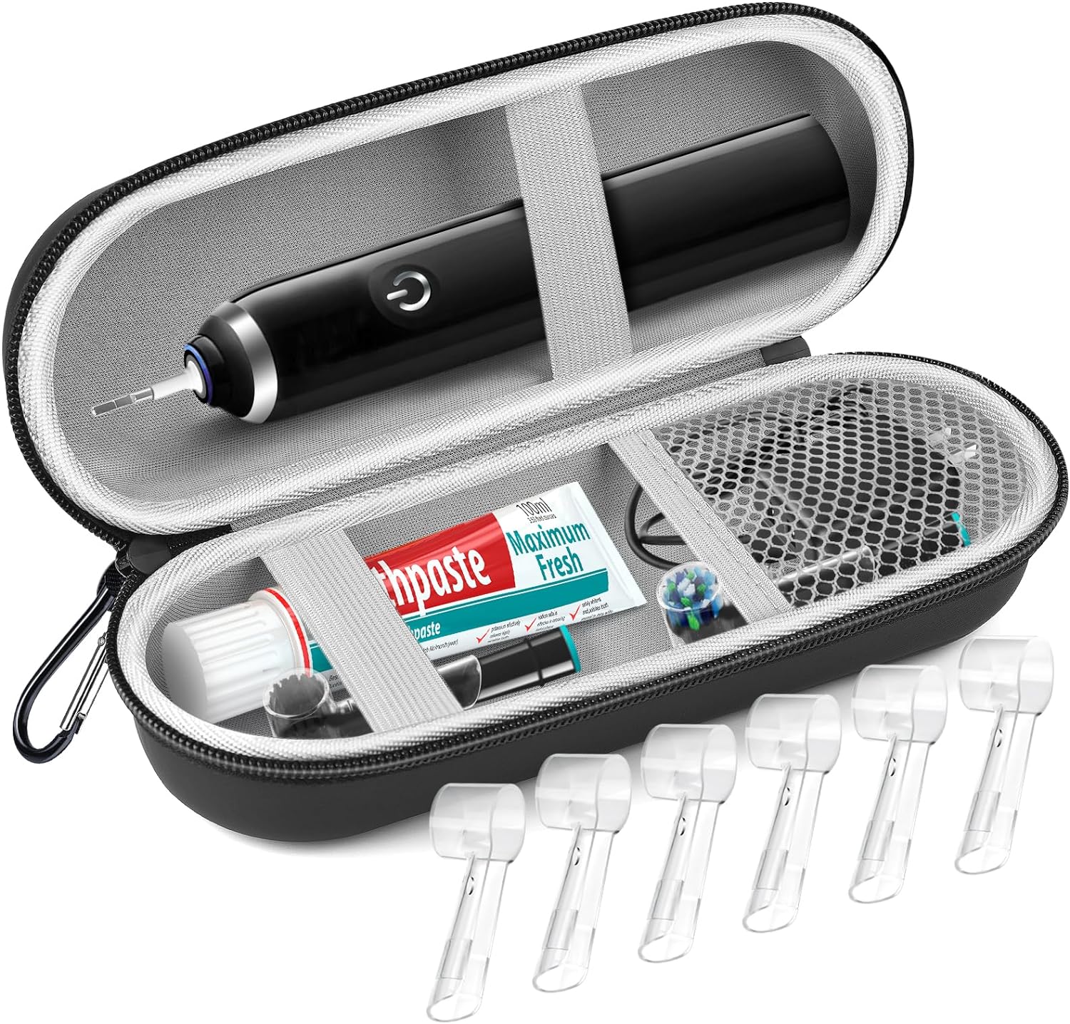 Electric Toothbrush Travel Case, Hard Storage Case with 6pcs Cover Caps, Fits for Oral-B/Oral-B Pro/Philips Sonicare Electric Toothbrush