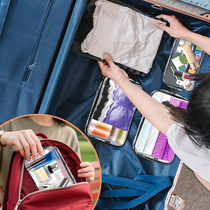 AURUZA Clear Makeup Bag,Portable Travel Toiletry Bags with Zipper, TSA Approved Clear Organizer Bags, PVC Cosmetic Pouch for Airport Airline Compliant