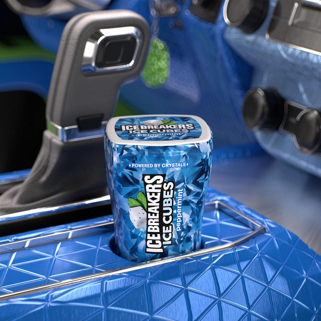 ICE BREAKERS Ice Cubes Peppermint Flavored Sugar Free Chewing Gum Bottles, 3.24 oz (6 Count, 40 Pieces)