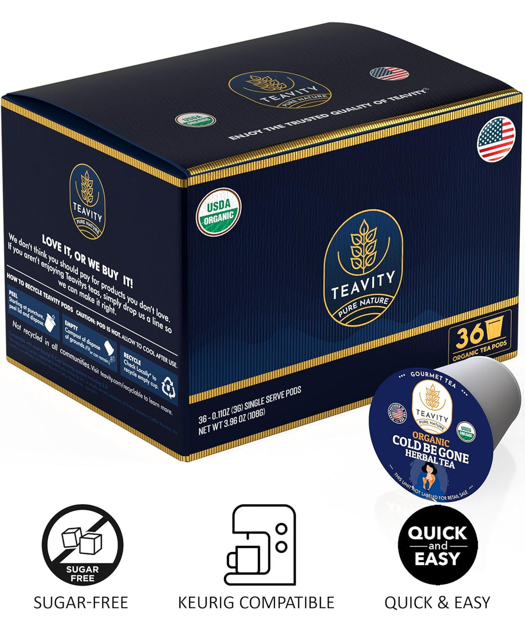 Organic Rooibos Tea Pods for Keurig with Lemon, Mint, Licorice - Unsweetened Decaf Tea for K Cup Brewing by Teavity (36 Tea Pods)