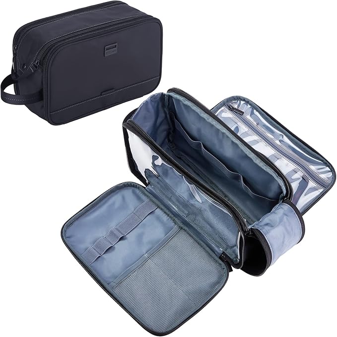 ZEEMO Travel Toiletry Bag for Men, Medium Water-Resistant Double-Sided Full-Open Dopp Kit, Versatile Organizer for Shower and Hygiene Accessories, Bathroom Essentials, Cosmetics, Black