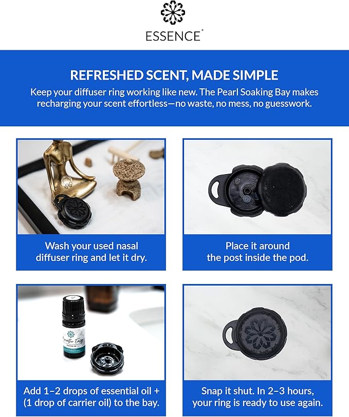 Essence Pearl Travel Case - Wearable Aromatherapy Kit with Nasal Diffuser Rings, Soaking Bay, and 5mL Essential Oil – Portable Wellness Gift Set for On?The?Go Self Care