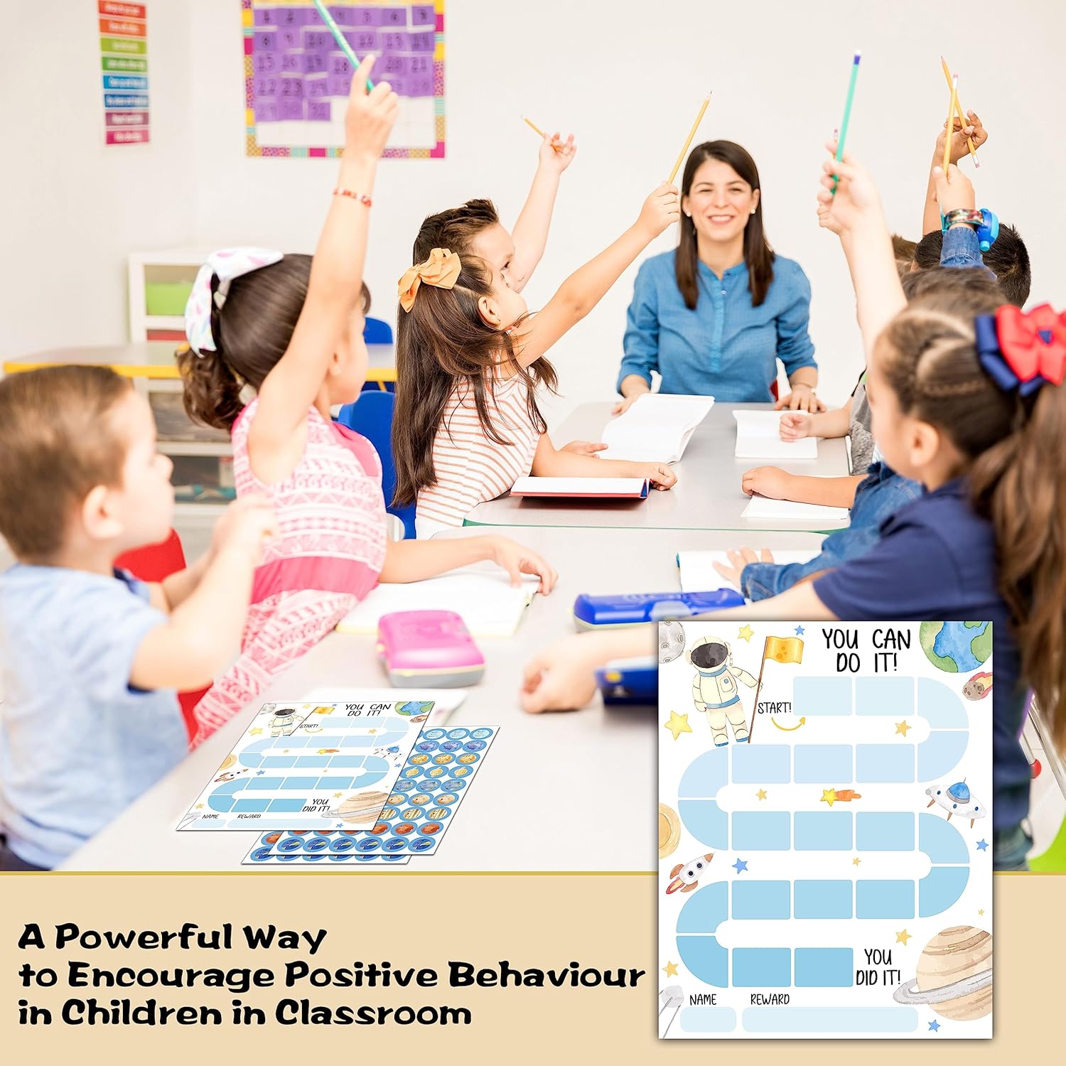 20 Outer Space Astronaut Reward Chart with 432 Round Stickers, Incentive Behavior Chart for Kids at Home Classroom, Kids Routine Daily Chore Sticker Chart-B17