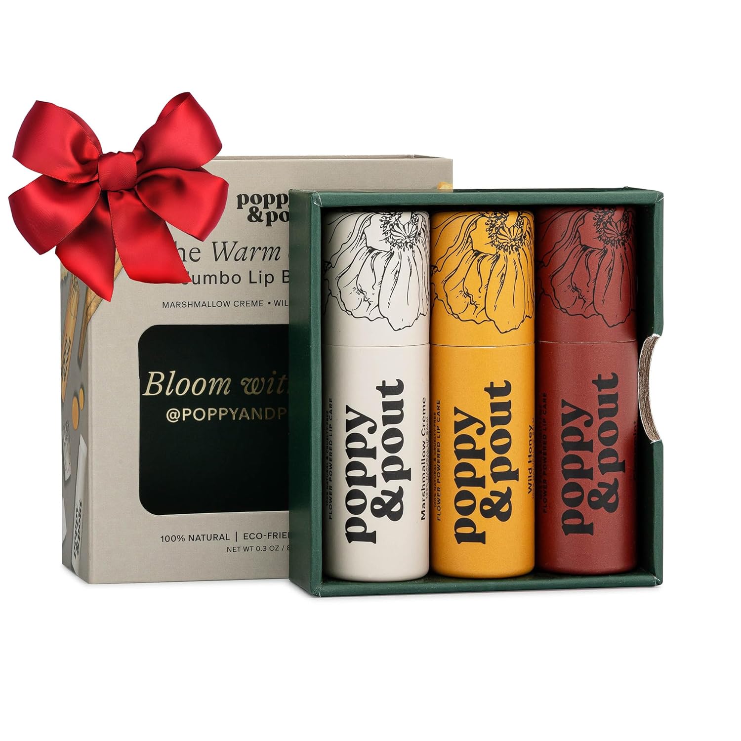 Jumbo Lip Balm Gift Set (3-Pack, Warm Flavors) | Poppy & Pout All Natural Lip Balms & Moisturizers | Hydrates with Beeswax, Vitamin E, Organic Coconut Oil | Cruelty-Free | Recyclable Cardboard Tube