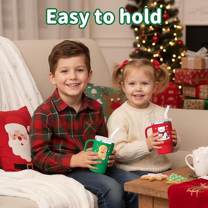 Bella's Friends Christmas Mini Tumbler- 9 0z Toddler Sippy Cup, Flexible Straw, Stainless Interior & Silicone Body, Christmas Gift for 1-3 Years Old Girls & Boys, Gingerbread Man & Polar Bear (2 Pack)