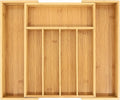 VaeFae Bamboo Drawer Organizer, Expandable Silverware Drawer Organizer, Cutlery Tray with Dividers for Kitchen Utensils, Medium