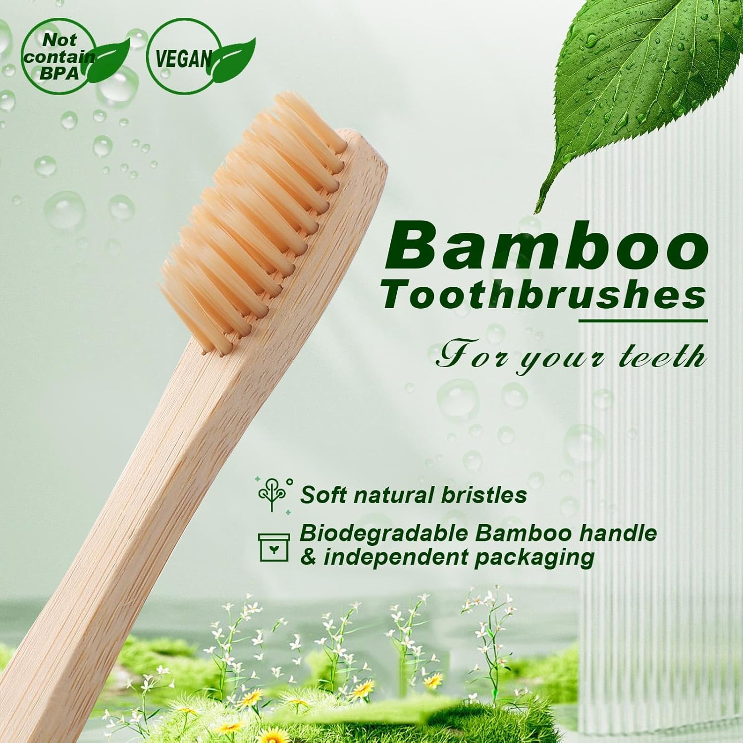 Sieral 12 Pcs Bamboo Toothbrushes Bulk, Soft Bristle Toothbrush for Adults, Natural Wooden Toothbrushes, Vegan Organic Bamboo Travel Tooth Brush, Individually Wrapped, 7 Inch 12 Color