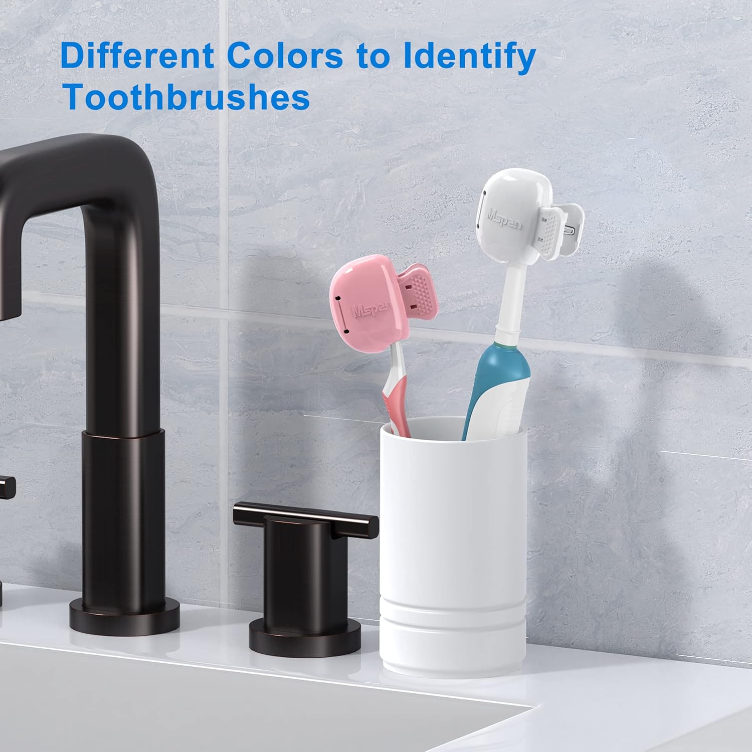 Mspan Toothbrush Head Cover Cap: Tooth Brush Travel Case Protector Plastic Clip Compatible with Manual & Electric Toothbrush for Adults Kids - 2 Packs