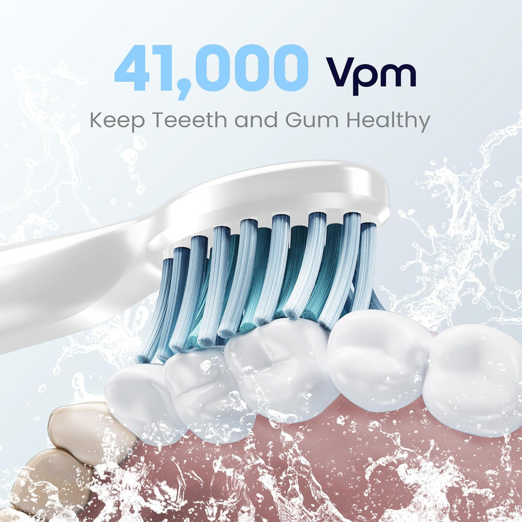 7AM2M Sonic Electric Toothbrush for Adults High Power Rechargeable Toothbrushes with 6 Brush Heads,5 Adjustable Modes, Built-in 2-Minute Smart Timer,3 Hours Fast Charge for 45Days White