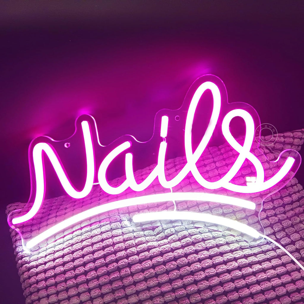 SYLHOME Nails Led Neon Light Sign Pink Business Wall Windows Sign Decor Nails Bar Beauty Salon Girls Bedroom Hanging Light Up Sign USB Birthday Makeup Decor 15.75"X8.7"