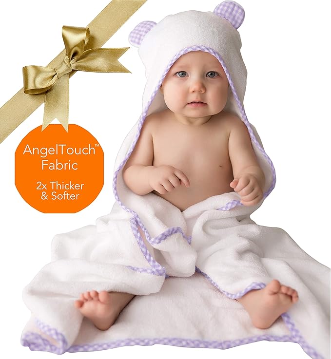 Channing & Yates Premium Boutique Baby Towels for Girls - Hooded Girl Towel & Washcloth Set - Organic Viscose Made from Bamboo Baby Towels with Hood - Baby Girl Bath Towels (Purple)