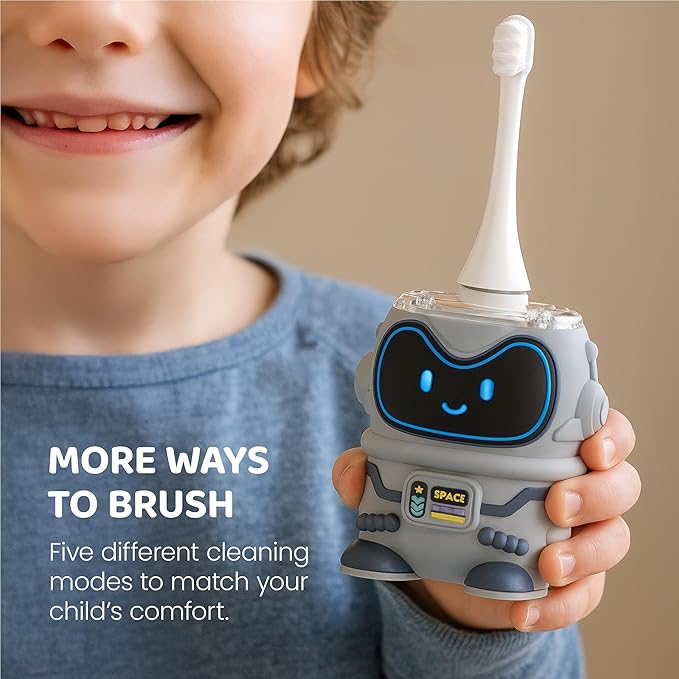 Well Before Ultrasonic Kid's U-Shaped Electric Toothbrush, IPX7 Waterproof, Five Cleaning Modes (Spaceman, Blue Ages 2-7)