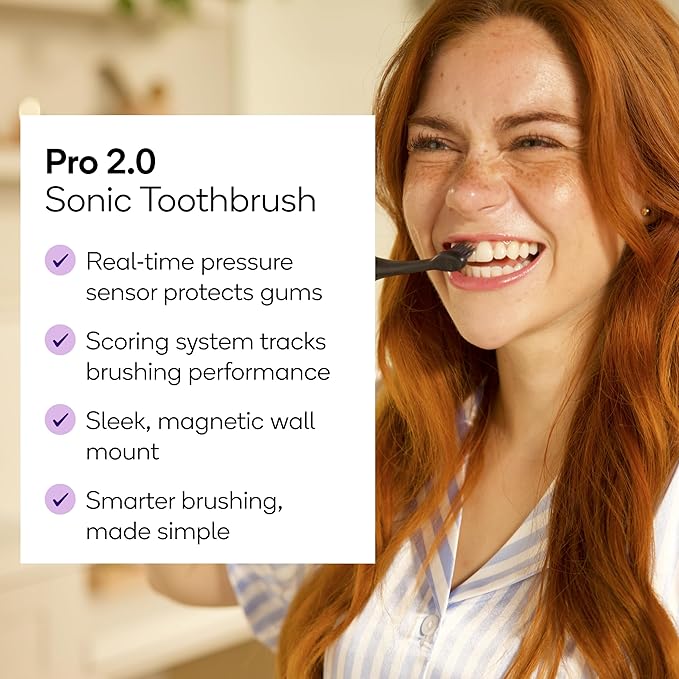 Burst Pro 2.0 Sonic Toothbrush for Adults (Black) | Electric Toothbrush with Smart Pressure Sensor | Soft Bristles | 5 Modes/Refined Scoring System | USB-C Charging | Magnetic Wall Mount