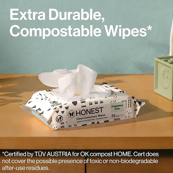 The Honest Company Clean Conscious Multi-Use Wipes Unscented Hypoallergenic Baby for Sensitive Skin 99% Water Plant-Based Compostable Pattern Play 720 Count