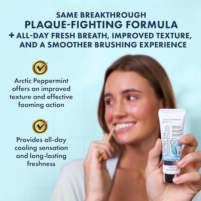 LIVFRESH Toothpaste Gel, Clinically Proven to Remove Plaque 250% Better, Improves Gum Health 190% Better, Reduces Tartar Buildup, Fights Bad Breath, Lasting Cooling Effect, SLS Free, Arctic Peppermint