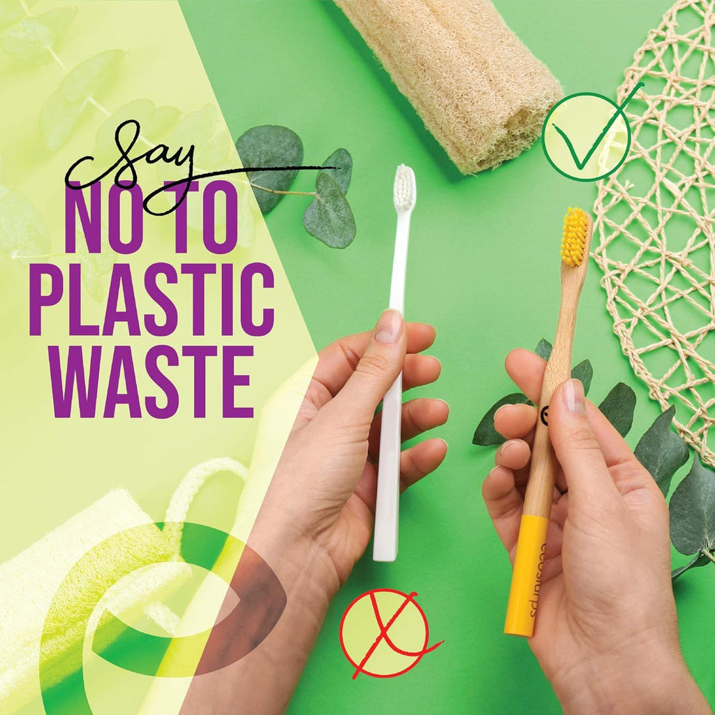 EcoSlurps 6 Bamboo Toothbrushes Multipack - Award Winning Round Handle Soft Medium Bristle Wooden Toothbrush Family Set Bulk (6 Pack)