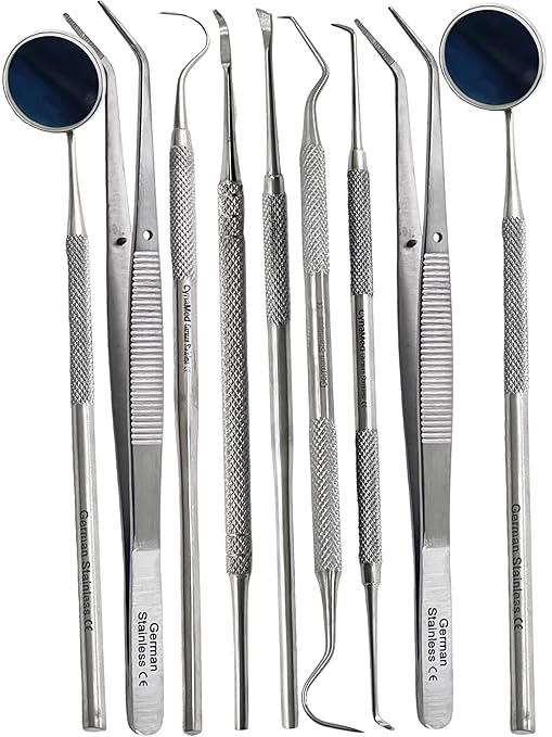 Premium Dental Tools, Plaque Remover for Teeth, Professional Hygiene Cleaning Kit,Stainless Tooth Scraper Plaque Tartar Remover Cleaner,Dental Pick Scaler Oral Care Tools Set (Set of 9 with CASE)