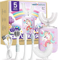 Well Before Ultrasonic Kid's U-Shaped Electric Toothbrush, IPX7 Waterproof, Five Cleaning Modes (Unicorn, Purple Ages 2-7)