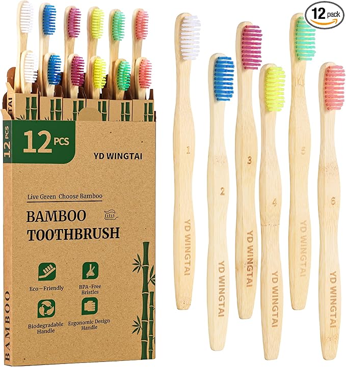 Travel Toothbrush Bamboo Colorful 12pack Wooden Natural Toothbrush Organic Plastic Free for Adults
