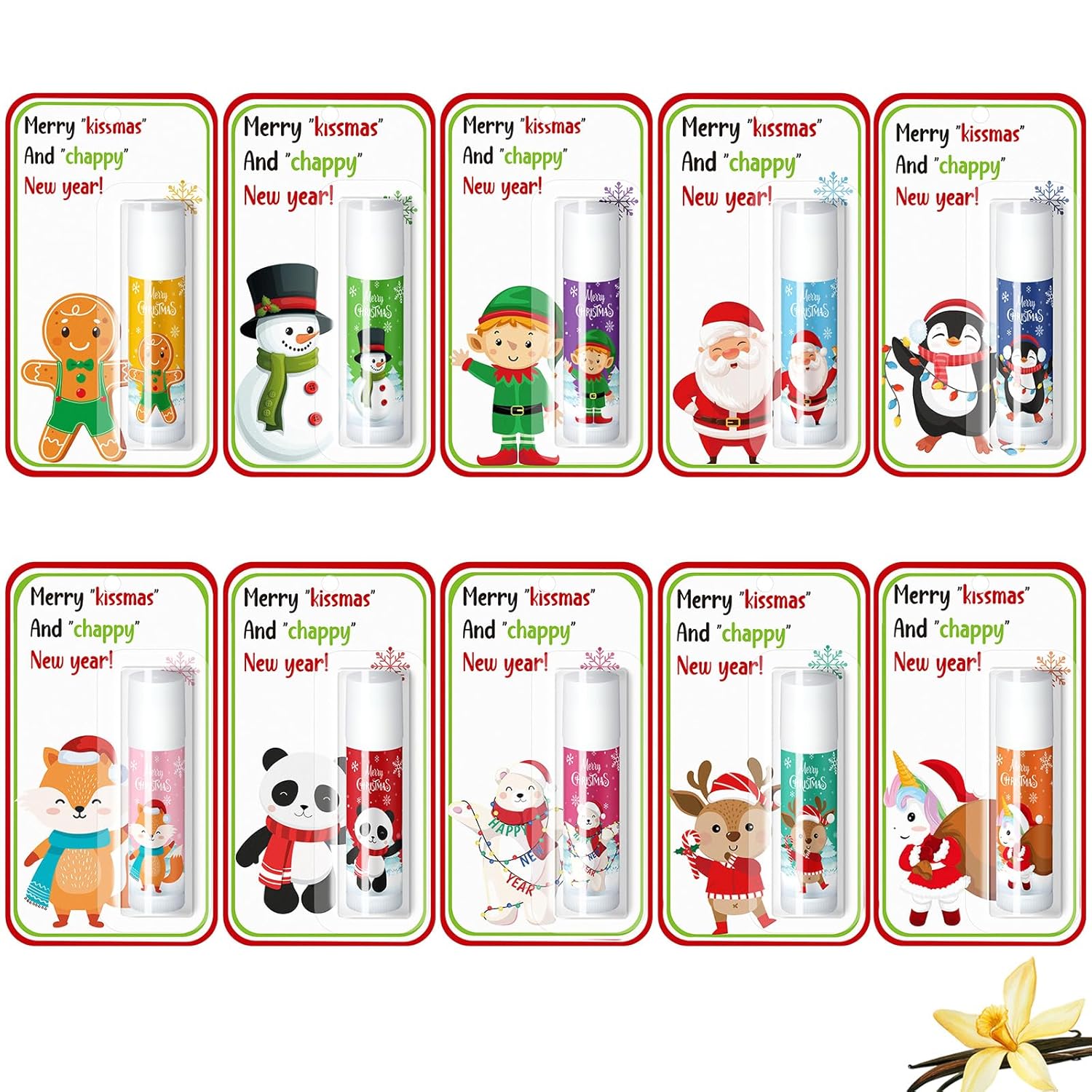 100 Pack Christmas Lip Balms Bulk Christmas Party Gifts Favors Stocking Stuffers Holiday Lip Balms Employee Staff Team Appreciation Gifts Thank You for Teacher Coworkers (Cute)