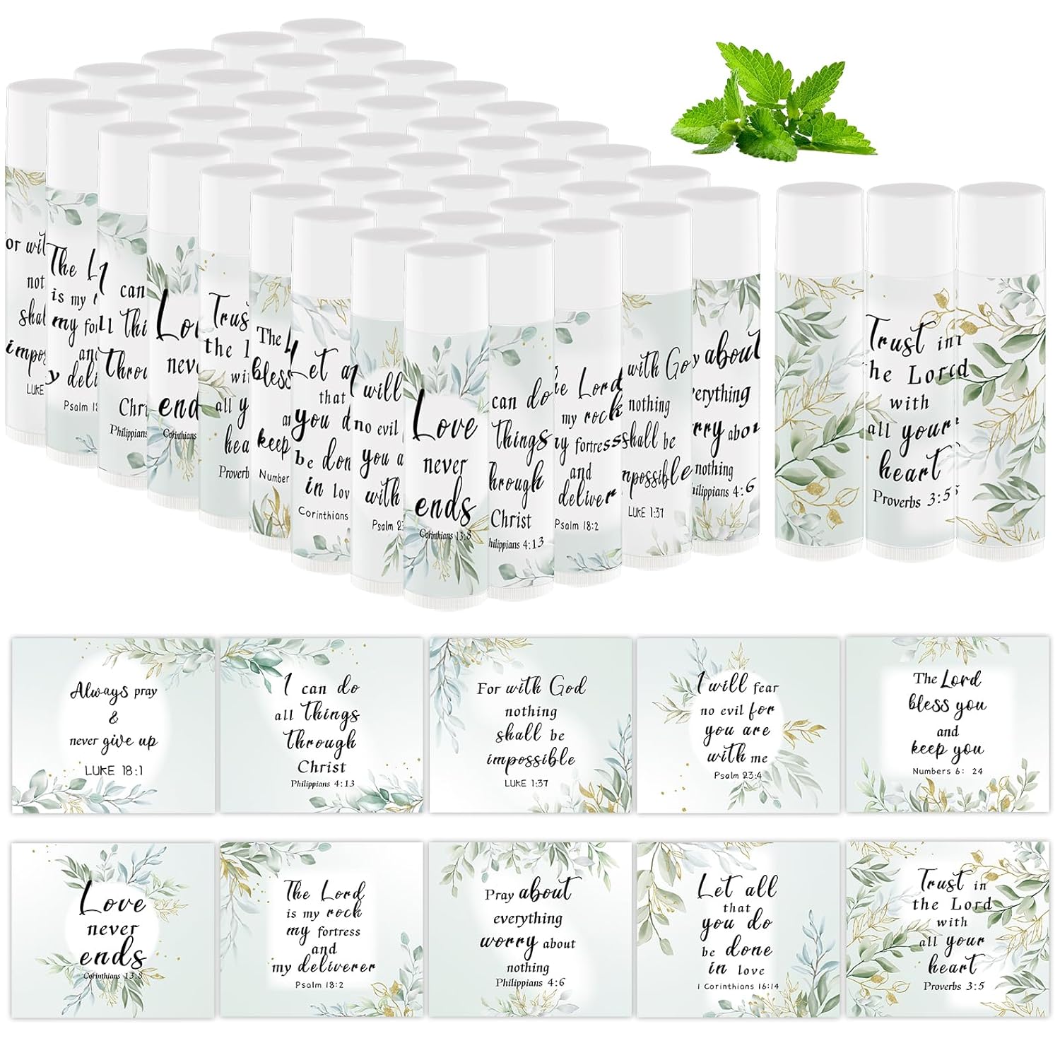 50 Pcs Bible Verse Lip Balm Bulk Christian Gifts for Women Faith Religious Inspirational Party Favors Catholic Group Thanksgiving, Christmas Gifts Moisturizing Lip Care for Friend Teacher Worker